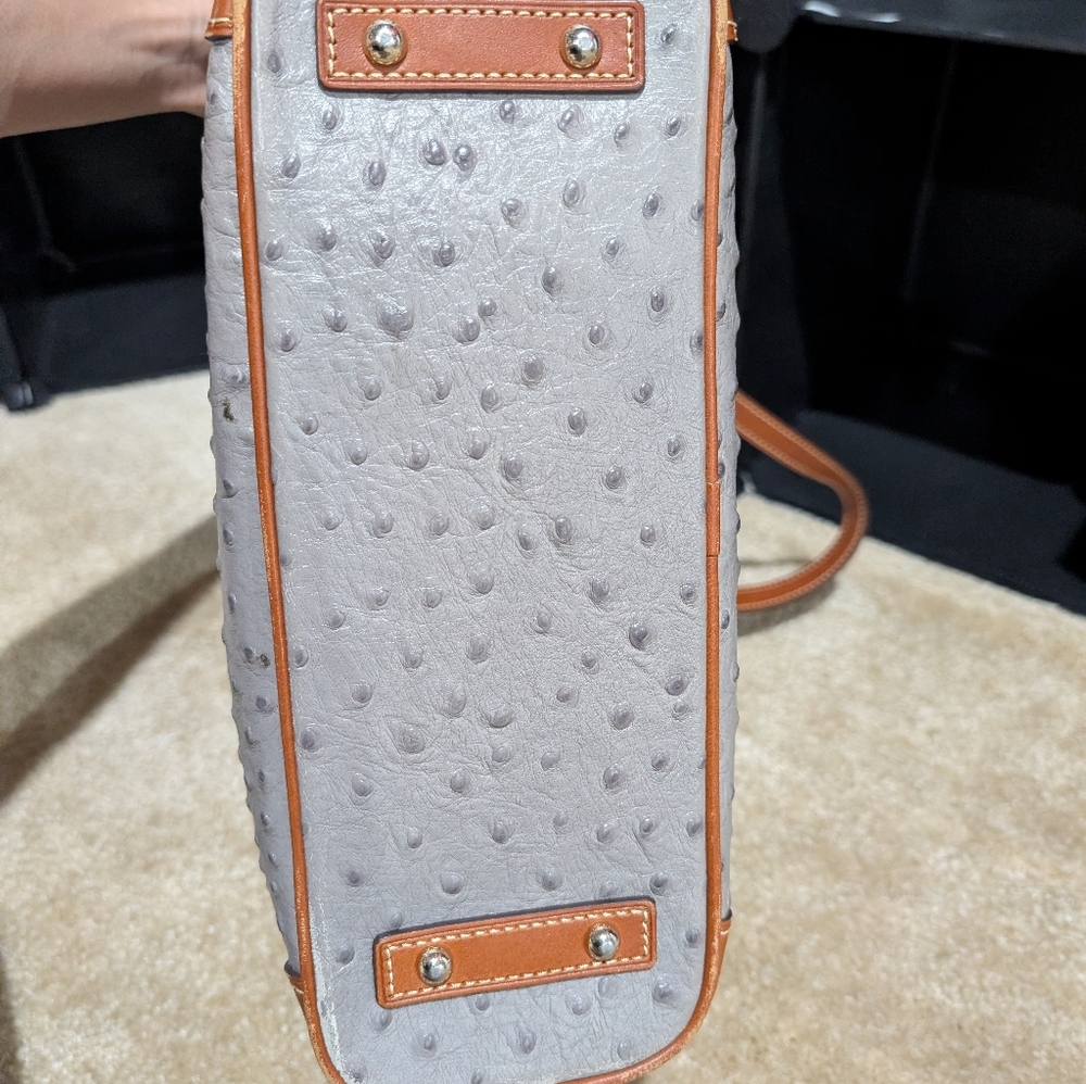 Dooney & Bourke Ostrich Leather Gray and Brown Tote - Picture 7 of 17